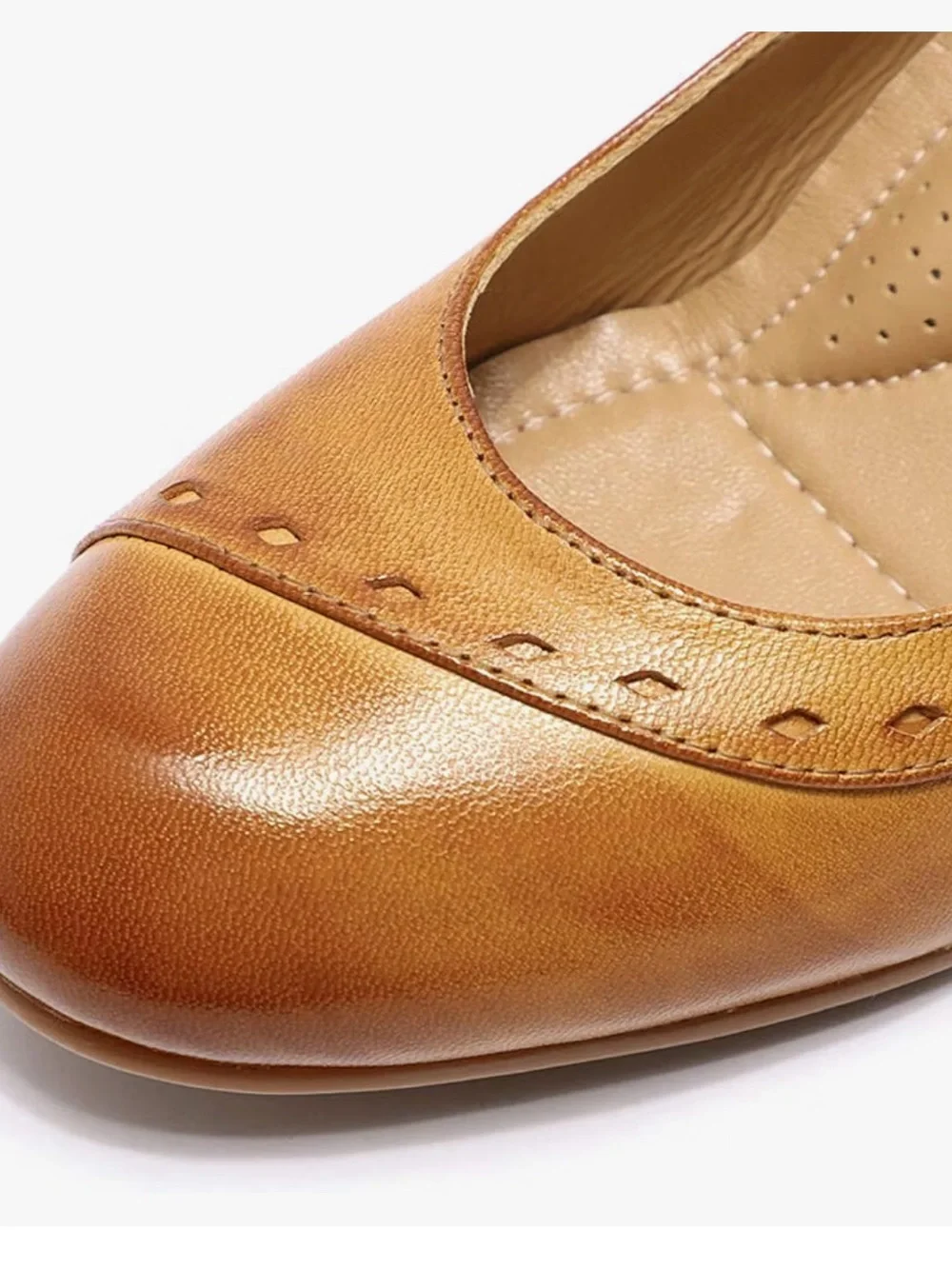 Mona Flying Shoes Wedge Heel Mid Leather Cognac Brown Round Toe Size 11 NWT